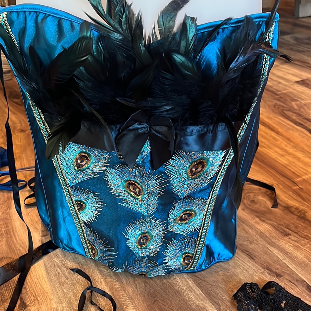 Peacock lace up corset and thong